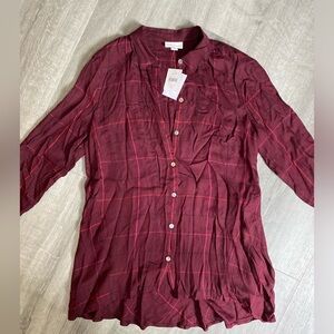 NWT J. Jill Plaid Button Up Tunic Top